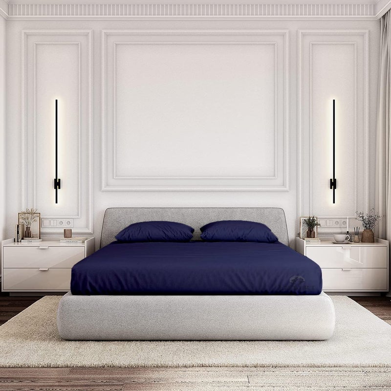 Filbert All Around Elastic Fitted Bedsheet Double Bed 48 x 78 8 inch Machine Washable Double Bed Elastic Bedsheet Wrinkle Free Fitted Bedsheet with Pillow cover Navy Blue - Image 1