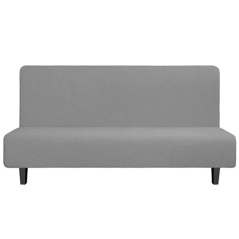 Easy-Going Stretch Futon Slipcover Armless Sofa Cover Furniture Protector Without Armrests Slipcover Soft with Elastic Bottom for Kids, Spandex Jacquard Small Check (futon,Light Gray) - Image 1