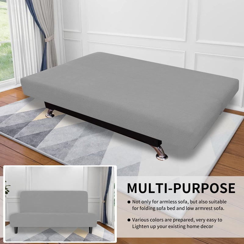 Easy-Going Stretch Futon Slipcover Armless Sofa Cover Furniture Protector Without Armrests Slipcover Soft with Elastic Bottom for Kids, Spandex Jacquard Small Check (futon,Light Gray) - Image 4