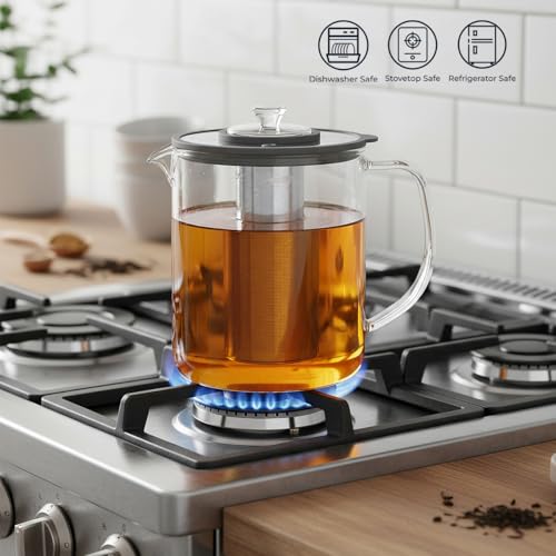 Aquach 85oz Large Glass Teapot & Tea Maker- Stovetop & Dishwasher Safe, Plastic-Free Borosilicate Glass Tea Kettle for Loose Leaf & Iced Tea - Image 2