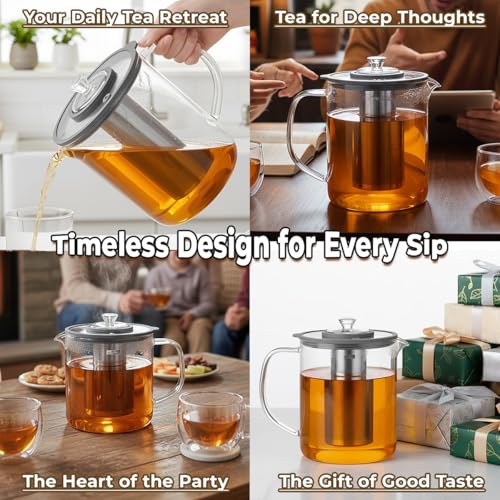 Aquach 85oz Large Glass Teapot & Tea Maker- Stovetop & Dishwasher Safe, Plastic-Free Borosilicate Glass Tea Kettle for Loose Leaf & Iced Tea - Image 3