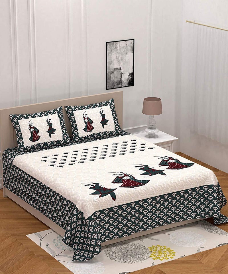 Monik Handicrafts Cotton Rajasthani Jaipuri Traditional King Size Double Bed Bedsheet with 2 Pillow Covers - Image 1