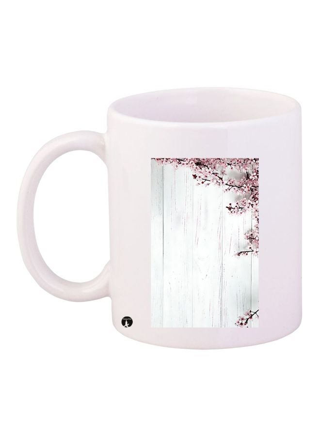 Fence With Flowers Printed Coffee Mug White/Pink/Black 11ounce