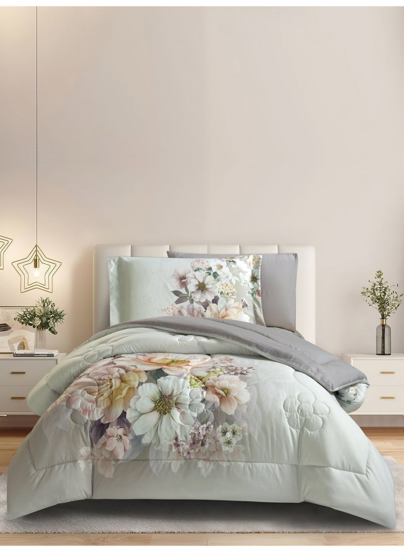 Donetella Bedding Comforter Set, twin Size Fits 120x200 cm - 4-Pcs Digital Print Quilted Bed Set, Microfiber Fabric - 1 Comforter, 1 Fitted Sheet, 1 Pillow Shams, 1 Pillowcases. - Image 1