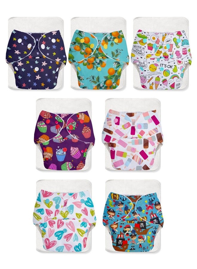 Superbottoms Basic Leakage-proof advanced cloth diapers for babies, High Absorbent 100% cotton 7 reusable diaper and 7 insert pad Combo Pack washable cloth diaper 3M -3Years Adjustable, Reduces Rash - Image 1