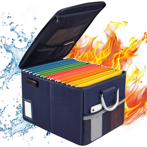 TOMKID Fireproof Document Box Fire Proof Safe Box for Home Document Organizer with Lock Fire Organizer Box Office Storage Cabinet for Hanging LetterLegal Folder 161 x 129 x 11in Blue - Image 3