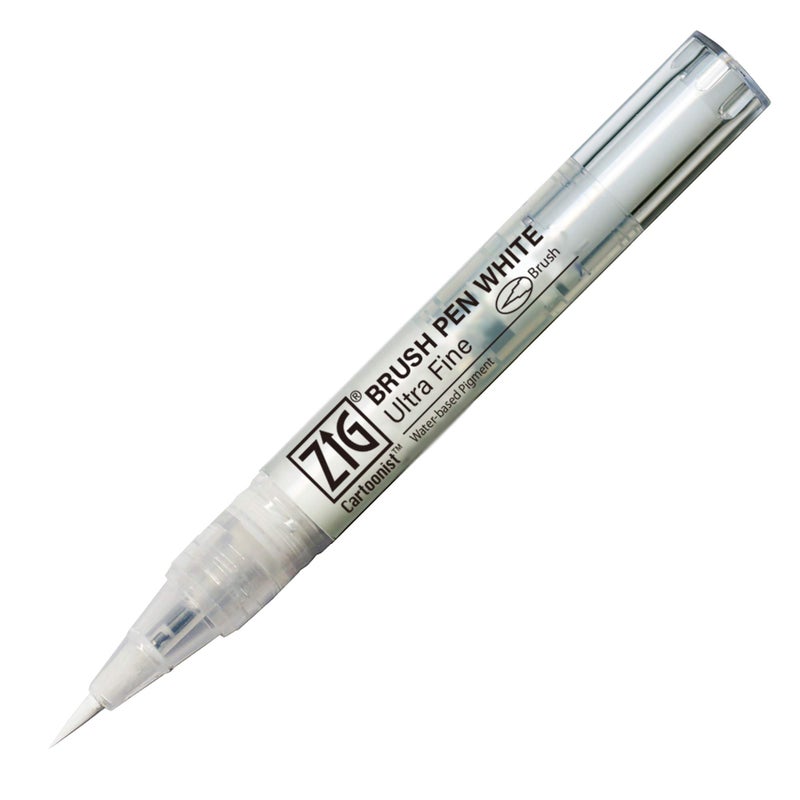 Kuretake Zig Ultra Fine Brush Pen Whte, Professional-quarity, for lettering, calligraphy, illustration, art, sketch, Made in Japan - Image 1