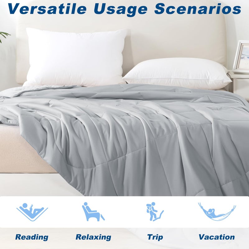 bedsmile Cooling Comforter Queen Size, Double-Sided Cold Tech Fabric Quilted Bed Comforters Cooling Blanket for Hot Sleepers, Breathable Lightweight Summer Bedding, All-Season Ice Blanket, Light Gray - Image 5