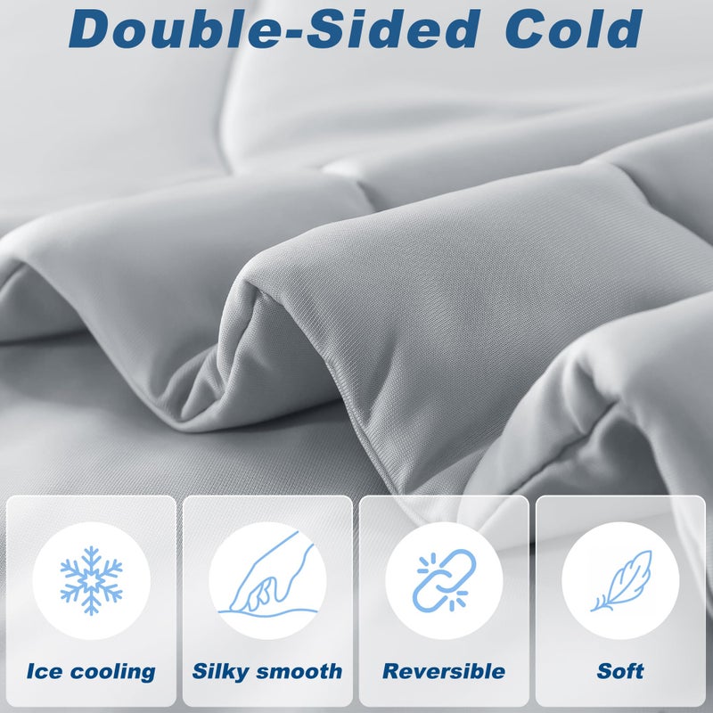 bedsmile Cooling Comforter Queen Size, Double-Sided Cold Tech Fabric Quilted Bed Comforters Cooling Blanket for Hot Sleepers, Breathable Lightweight Summer Bedding, All-Season Ice Blanket, Light Gray - Image 3