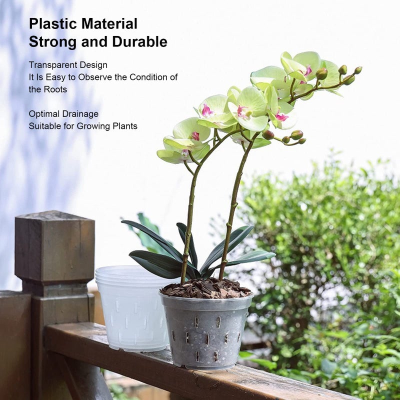 5 Clear Plastic Orchid Flower Pots With Saucers For Indoor Outdoor Plants - Image 4
