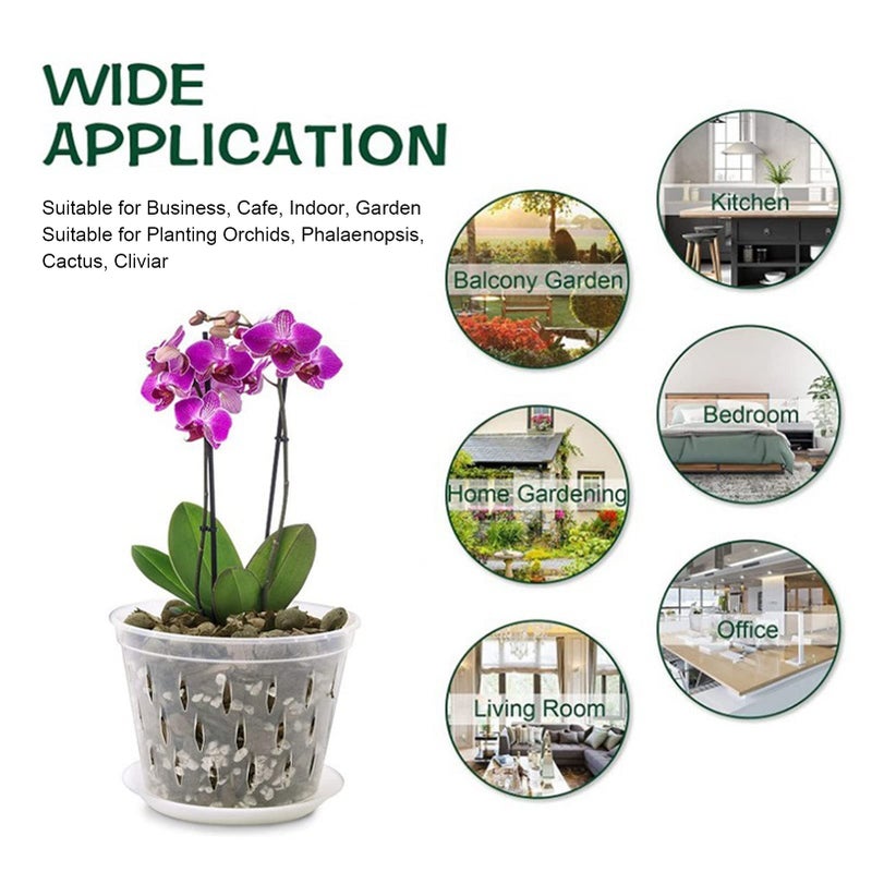 5 Clear Plastic Orchid Flower Pots With Saucers For Indoor Outdoor Plants - Image 3
