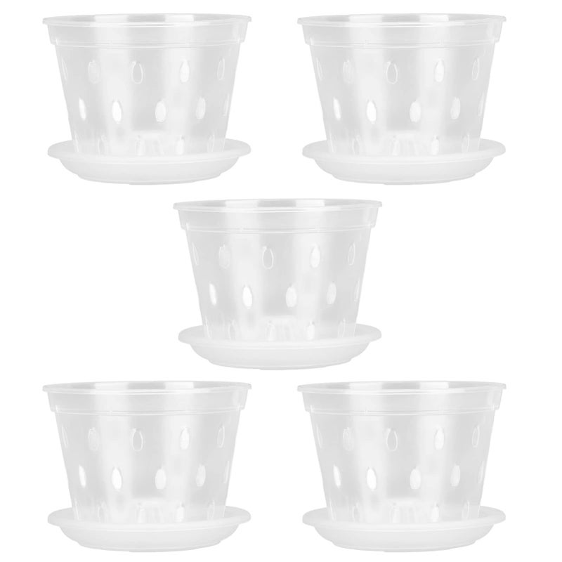 5 Clear Plastic Orchid Flower Pots With Saucers For Indoor Outdoor Plants - Image 2