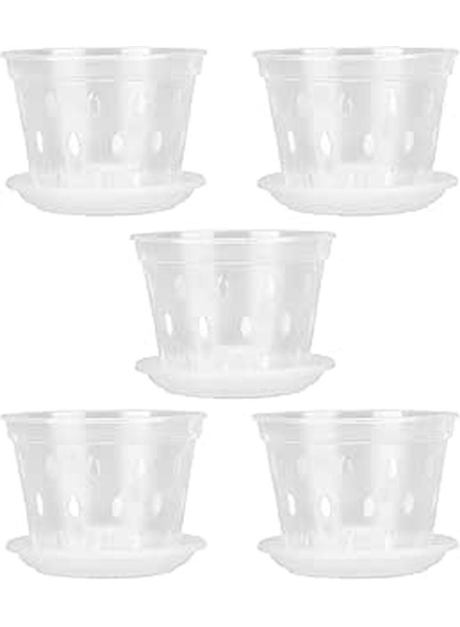 5 Clear Plastic Orchid Flower Pots With Saucers For Indoor Outdoor Plants - Image 1