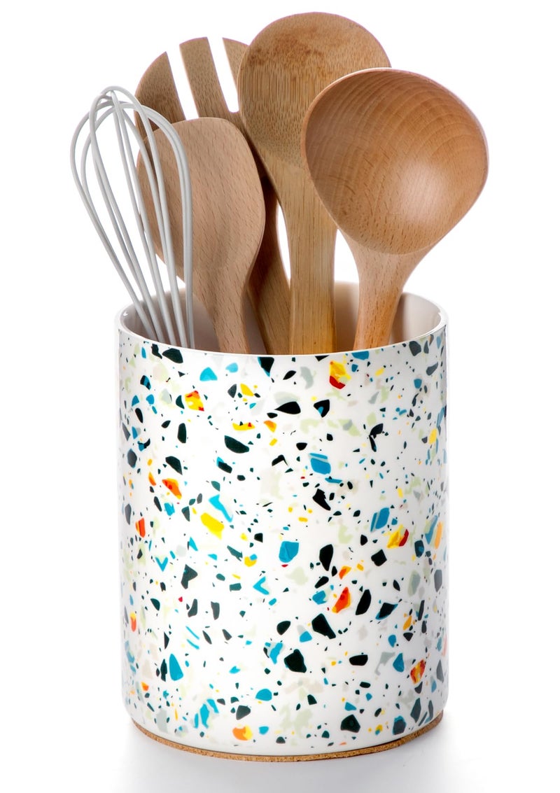Nucookery Utensil Holder, 6.4" Ceramic Kitchen Utensil Holder for Countertop with Protection Cork Bottom, Vintage Farmhouse Kitchen Decor for Counter, Gift (Marble Pattern) - Image 1