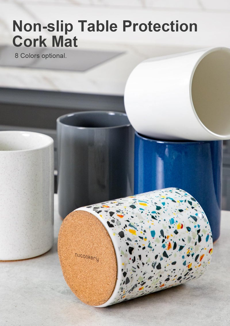 Nucookery Utensil Holder, 6.4" Ceramic Kitchen Utensil Holder for Countertop with Protection Cork Bottom, Vintage Farmhouse Kitchen Decor for Counter, Gift (Marble Pattern) - Image 5