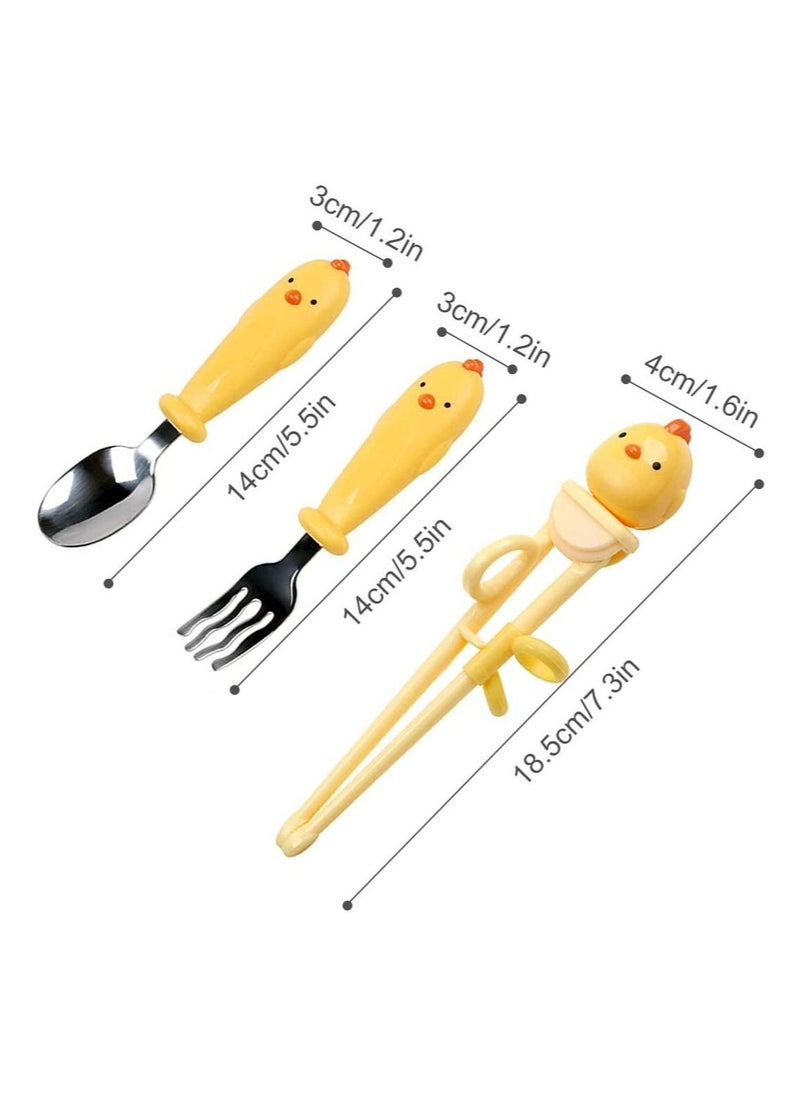 SYOSI - Baby Training Chopsticks Set Chopstick Spoon Fork and Case Reusable Learning with Attachable Helper for Kids Beginners Right Handed Only - Image 1
