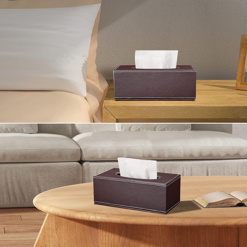 GORESE Tissue Box Cover Rectangle, PU Leather Tissue Box Holder Rectangular, Kleenex Box Covers for Home/Office/Car Decoration 9.84"X5.23"X3.77" - Brown - Image 5