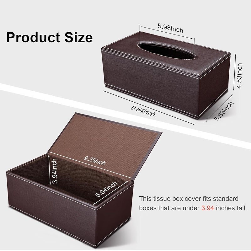 GORESE Tissue Box Cover Rectangle, PU Leather Tissue Box Holder Rectangular, Kleenex Box Covers for Home/Office/Car Decoration 9.84"X5.23"X3.77" - Brown - Image 2