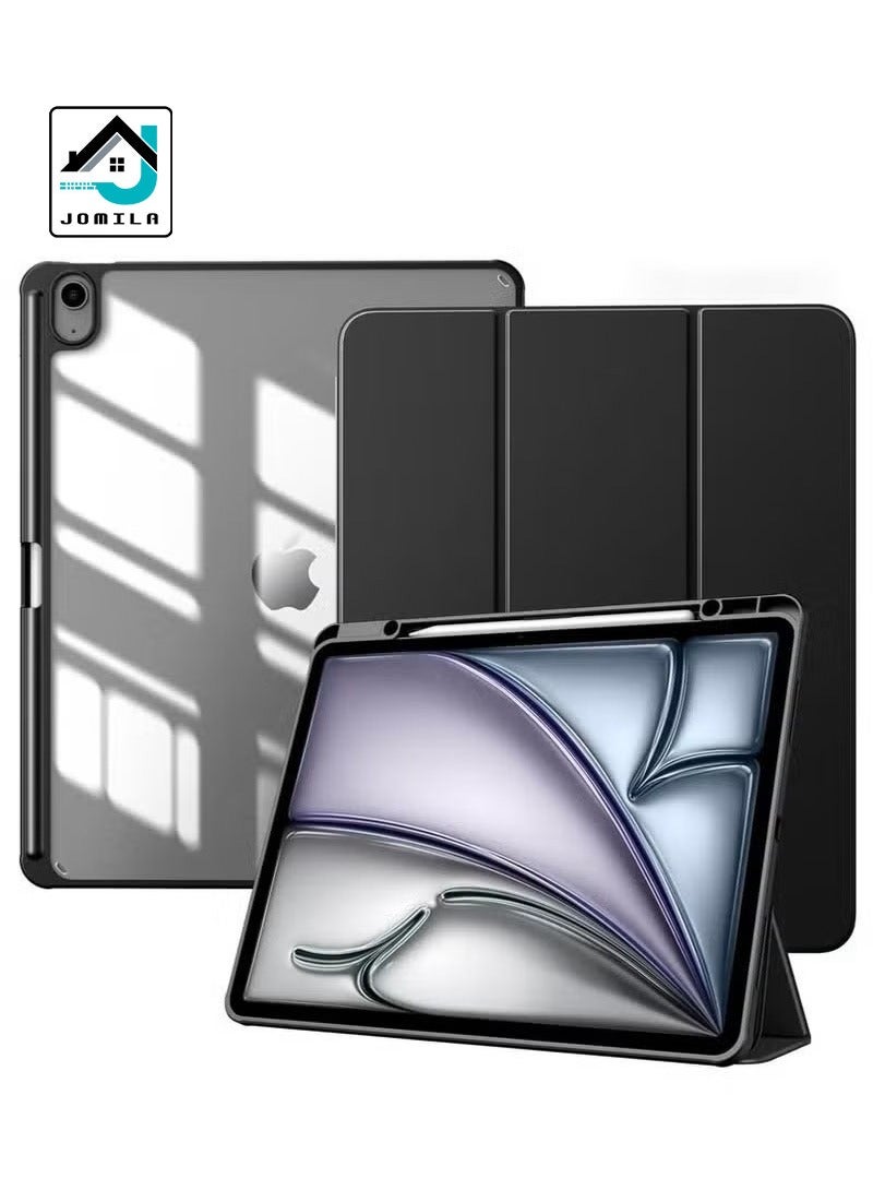 JOMILA Protective Case for iPad Air 13-inch (M3/M2, 2025/2024) – Slim Stand Cover with Pencil Holder, Auto Wake/Sleep Function, Magnetic Closure & Clear Transparent Back Shell – Lightweight, Shockproof, and Scratch-Resistant – Premium Black Design - Image 1