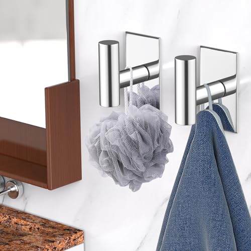 VAEHOLD Wall Towel Hooks, Heavy Duty Sticky Holder Waterproof Towel Hooks for Hanging Coat, Clothes, Closet Hook Wall Mount for Kitchen (Chrome, 4 Pack) - Image 3