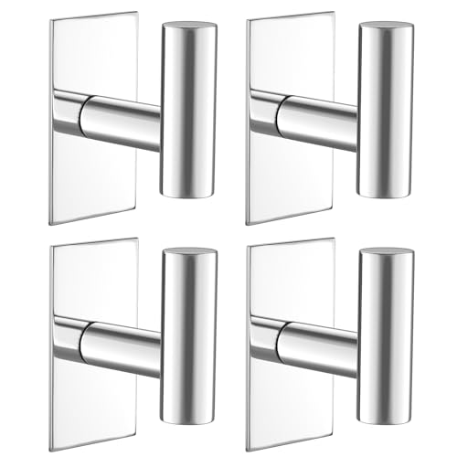 VAEHOLD Wall Towel Hooks, Heavy Duty Sticky Holder Waterproof Towel Hooks for Hanging Coat, Clothes, Closet Hook Wall Mount for Kitchen (Chrome, 4 Pack) - Image 1