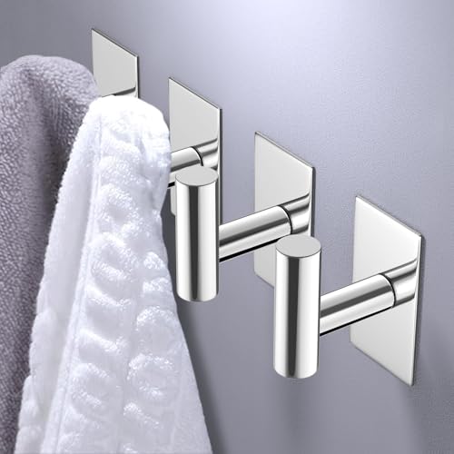 VAEHOLD Wall Towel Hooks, Heavy Duty Sticky Holder Waterproof Towel Hooks for Hanging Coat, Clothes, Closet Hook Wall Mount for Kitchen (Chrome, 4 Pack) - Image 4