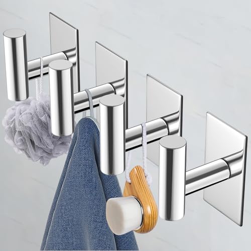VAEHOLD Wall Towel Hooks, Heavy Duty Sticky Holder Waterproof Towel Hooks for Hanging Coat, Clothes, Closet Hook Wall Mount for Kitchen (Chrome, 4 Pack) - Image 2