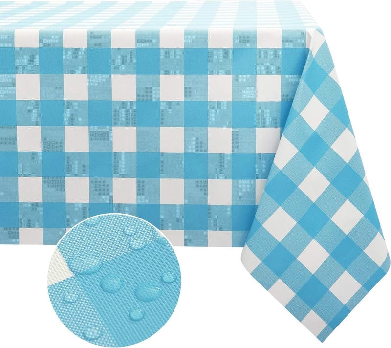 Obstal Room to room portable 100% Waterproof Vinyl Table Cloth, Oil-Proof Spill-Proof PVC Rectangle Tablecloth, Wipeable Plastic Table Cover for Outdoor, Picnic, Camping?Light Blue,52x70 Inches Space saving - Image 1
