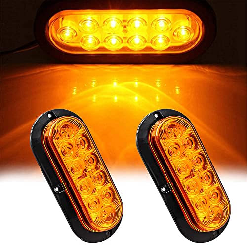 NBWDY 2Pcs Waterproof 6in Oval Sealed Turn Signal Light Front Rear Amber Side Marker Light Trailer Tail LED Light Kit for Pickup Truck Trailer Bus Caravan RV UTV ATV Boat Camper Van Golf Cart - Image 1
