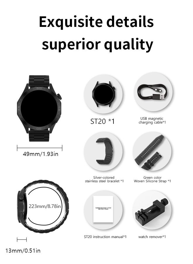 WAPIK - Korean Brand Smart Watch ST20，Business Smartwatch, Waterproof Fitness Watch, Bluetooth Calling, Compatible with Android and iOS,Smartwatch For Men, Zinc Alloy Vacuum Plating, Heart Rate Monitoring，Black - Image 1