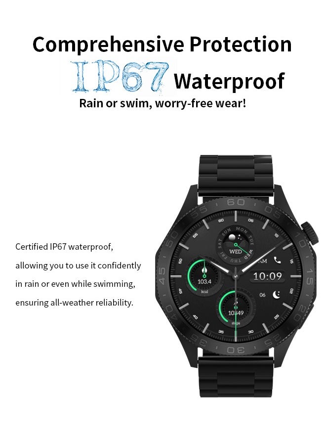WAPIK - Korean Brand Smart Watch ST20，Business Smartwatch, Waterproof Fitness Watch, Bluetooth Calling, Compatible with Android and iOS,Smartwatch For Men, Zinc Alloy Vacuum Plating, Heart Rate Monitoring，Black - Image 1