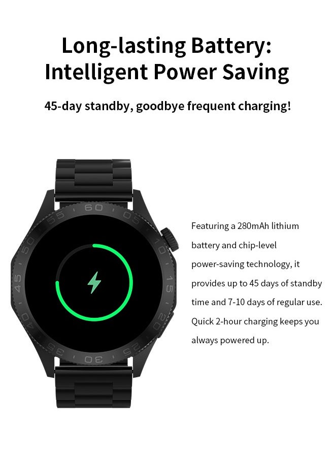 WAPIK Korean Brand Smart Watch ST20，Business Smartwatch, Waterproof Fitness Watch, Bluetooth Calling, Compatible with Android and iOS,Smartwatch For Men, Zinc Alloy Vacuum Plating, Heart Rate Monitoring，Black  - Image 4