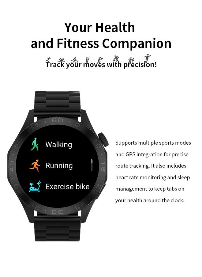 WAPIK - Korean Brand Smart Watch ST20，Business Smartwatch, Waterproof Fitness Watch, Bluetooth Calling, Compatible with Android and iOS,Smartwatch For Men, Zinc Alloy Vacuum Plating, Heart Rate Monitoring，Black - Image 1