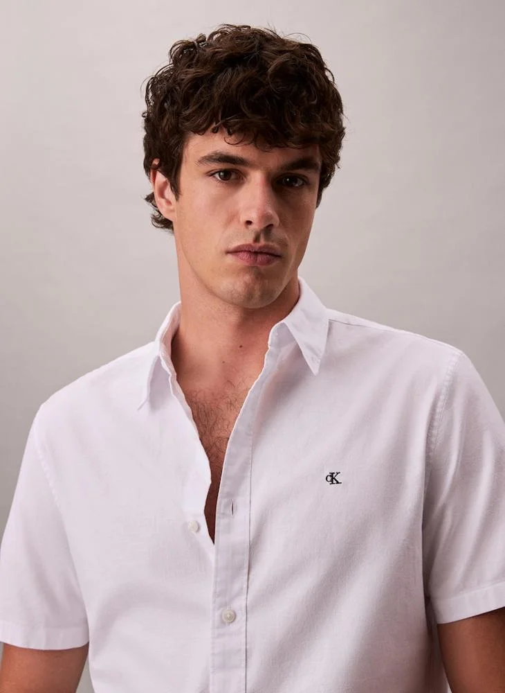 Calvin Klein Jeans Brilliant White Short Sleeve Oxford Cotton Shirt for Men | Best Price UAE