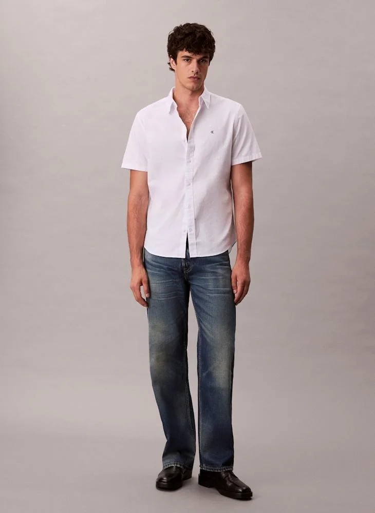 Calvin Klein Jeans Brilliant White Short Sleeve Oxford Cotton Shirt for Men | Best Price UAE