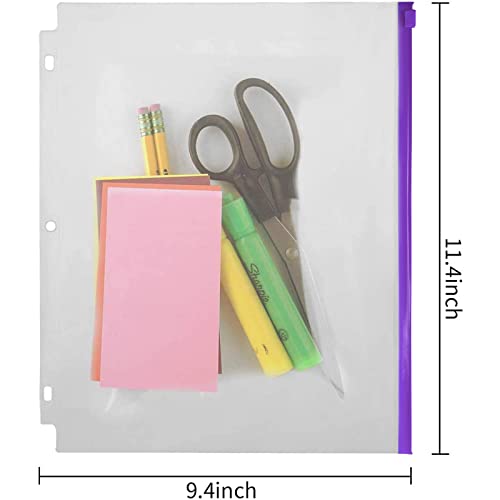 YoeeJob 3 Holes Clear PVC Zipper Binder Pocket Insert Pages Letter Size, 8 1/2"x 11 Loose Leaf Binder Filing Storage Bags 8 Packs(Purple) - Image 3