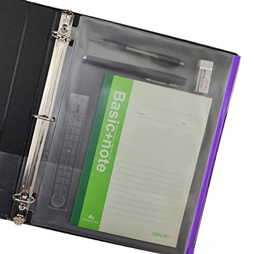 YoeeJob 3 Holes Clear PVC Zipper Binder Pocket Insert Pages Letter Size, 8 1/2"x 11 Loose Leaf Binder Filing Storage Bags 8 Packs(Purple) - Image 2
