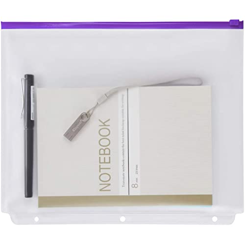 YoeeJob 3 Holes Clear PVC Zipper Binder Pocket Insert Pages Letter Size, 8 1/2"x 11 Loose Leaf Binder Filing Storage Bags 8 Packs(Purple) - Image 4
