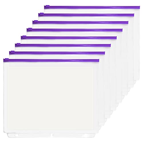 YoeeJob 3 Holes Clear PVC Zipper Binder Pocket Insert Pages Letter Size, 8 1/2"x 11 Loose Leaf Binder Filing Storage Bags 8 Packs(Purple) - Image 1