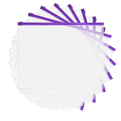 YoeeJob 3 Holes Clear PVC Zipper Binder Pocket Insert Pages Letter Size, 8 1/2"x 11 Loose Leaf Binder Filing Storage Bags 8 Packs(Purple) - Image 5
