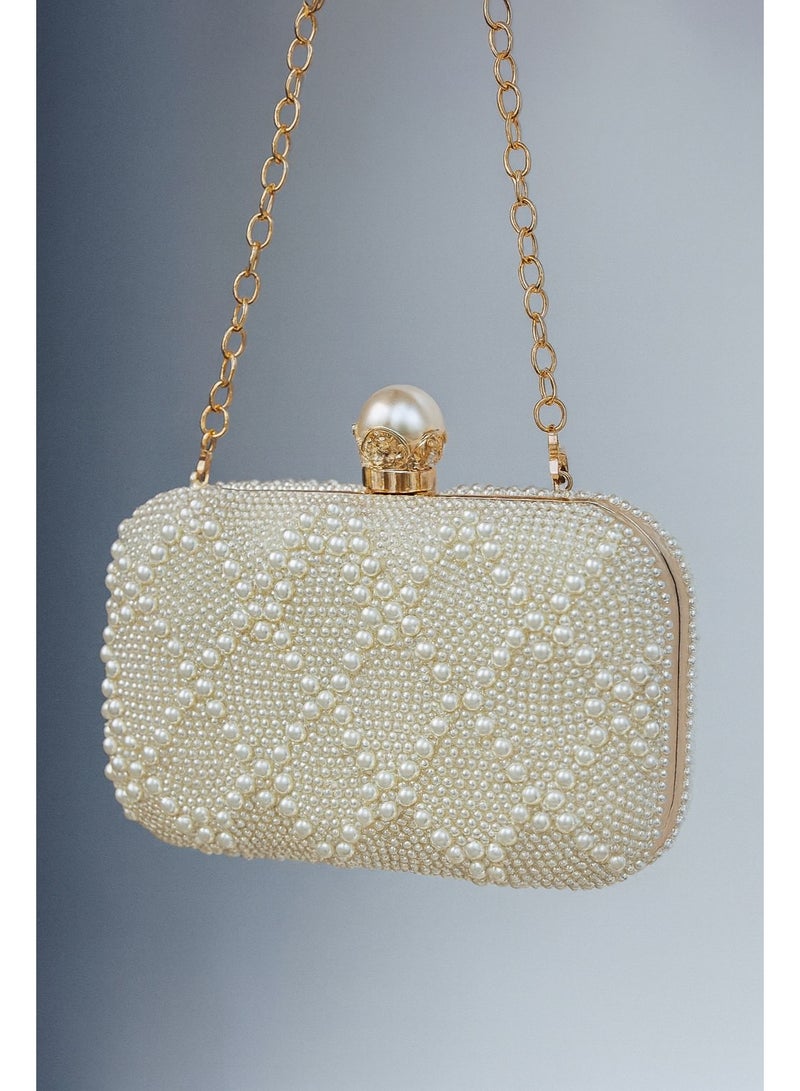 Women's Pearl Beaded Evening Clutch – Luxury Handbag for Weddings & Special Events - Image 1