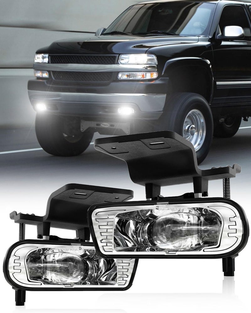 4X4FLSTC LED Fog Lights Replacement for Chevy Silverado, Suburban, Tahoe (1999-2006) - DOT Approved Clear Lens - Chrome - Image 1