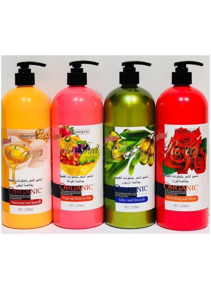 Organic Shampoo for all types of hair with natural ingredients and multiple extracts, 4 x 1208 ml 