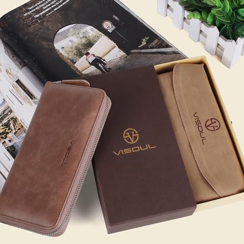 VISOUL Leather Long Zipper Pouch Wallet for Men and Women with RFID Blocking, Large Clutch Cash Long Wallet with Zipper (Brown) - Image 5