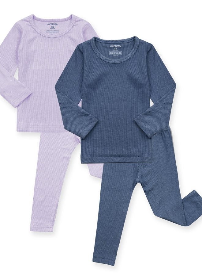 AVAUMA Baby Boys Girls Pajama Set Kids Toddler Snug fit Ribbed Sleepwear pjs for Daily Life Style, Blue, Light Purple, 3T - Image 1