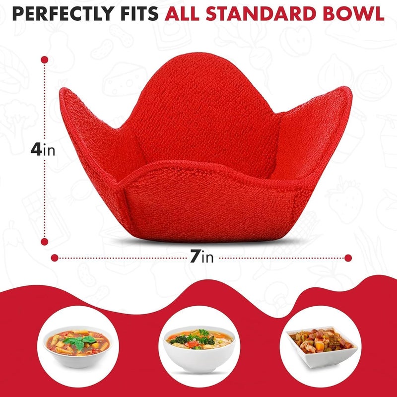 Trendsettings Microwave Bowl Cozies Warmers Food Microfiber Heat Resistant Food Warmer Set Microwave Safe Hot and Cold Bowls Holder Without Burning Your Hands Set of 5 Microwave Bowl Holders (Red) - Image 4