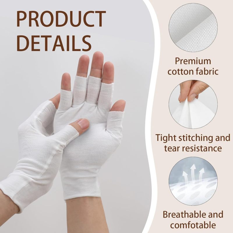 Fingerless Cotton Gloves 3-Pack Black Moisturizing Gloves - Overnight Hydration Gloves for Dry and Eczema Hands - Image 3