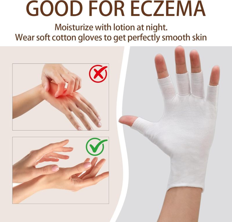 Fingerless Cotton Gloves 3-Pack Black Moisturizing Gloves - Overnight Hydration Gloves for Dry and Eczema Hands - Image 5
