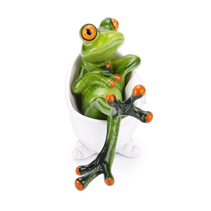 JUXYES Creative Craft Resin Frog Figurine Decor, Lying in The Bathtub Frog Sculpture Statue, Personalized Animal Collectible Mascot Resin Crafts for Shelves Table Desk Decor - Image 3