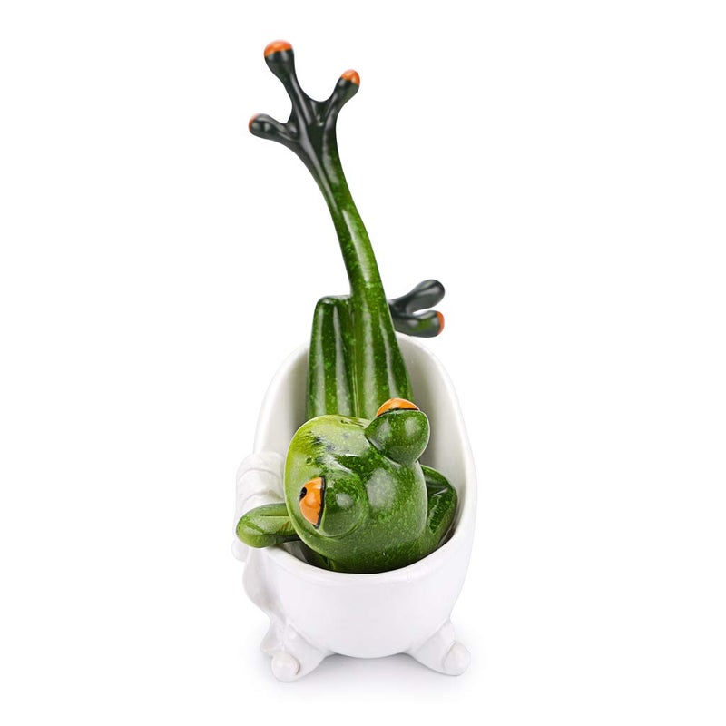 JUXYES Creative Craft Resin Frog Figurine Decor, Lying in The Bathtub Frog Sculpture Statue, Personalized Animal Collectible Mascot Resin Crafts for Shelves Table Desk Decor - Image 5
